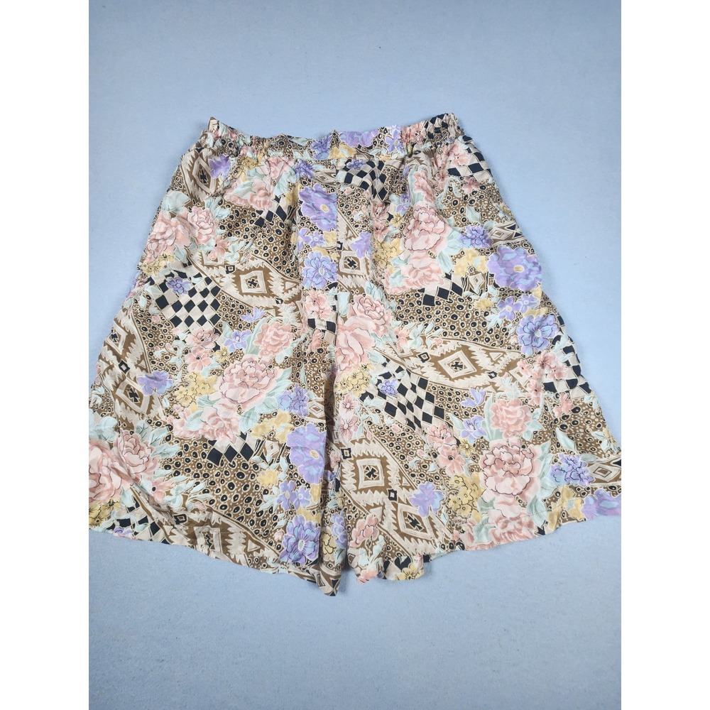 Vintage 100% Silk Floral 90s Mixed Print Shorts Bohemian Casual Preppy